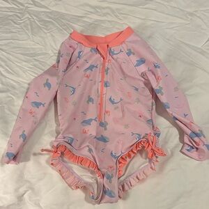 Pink Kids Swim Rashguard with Sea Life Print
